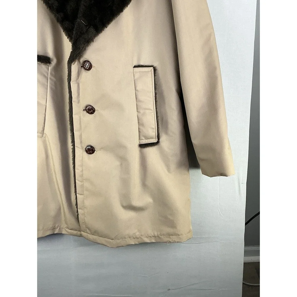 Haband Men's Fur Lined Coat Tan Button Front Warm Winter Jacket Size M